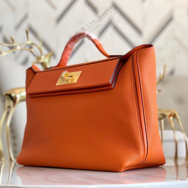 Hermes包包 愛馬仕Hermes Kelly2424 橙色/金扣 togo小牛皮 半手工制 Hermes休閒女款手提包  am1925